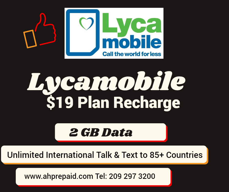 Lycamobile USA $19 Plan Recharge includes 2GB Data - Activate SIM